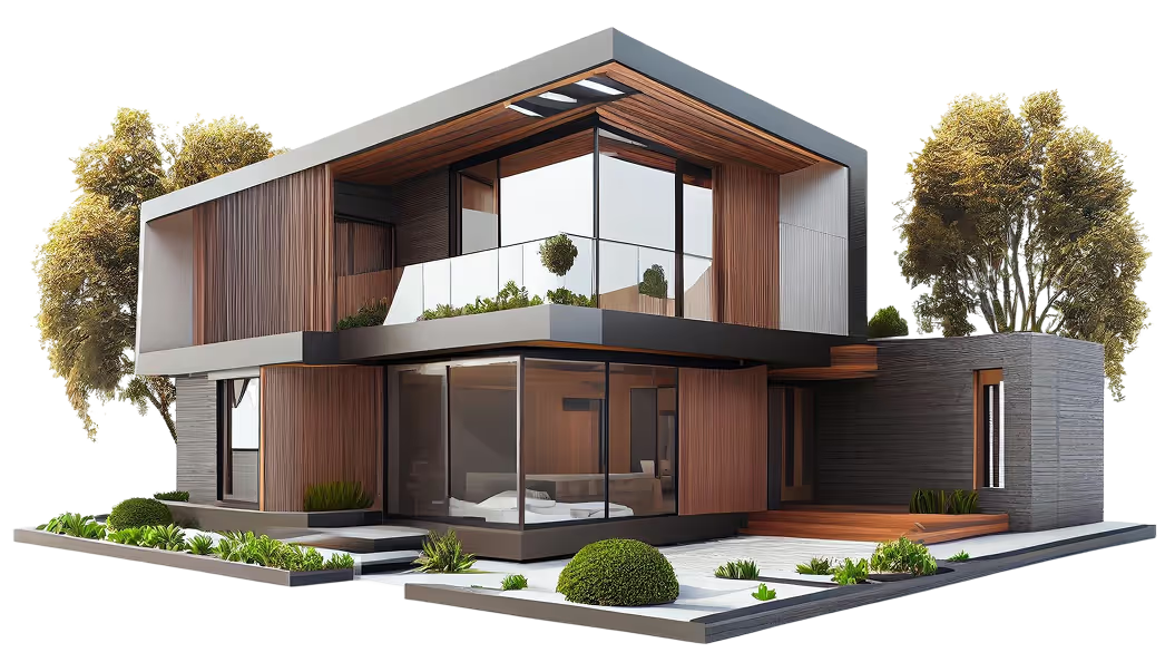 Modern luxury residence surrounded by landscaped greenery